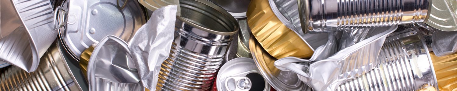 Metal cans and tins prepared for recycling